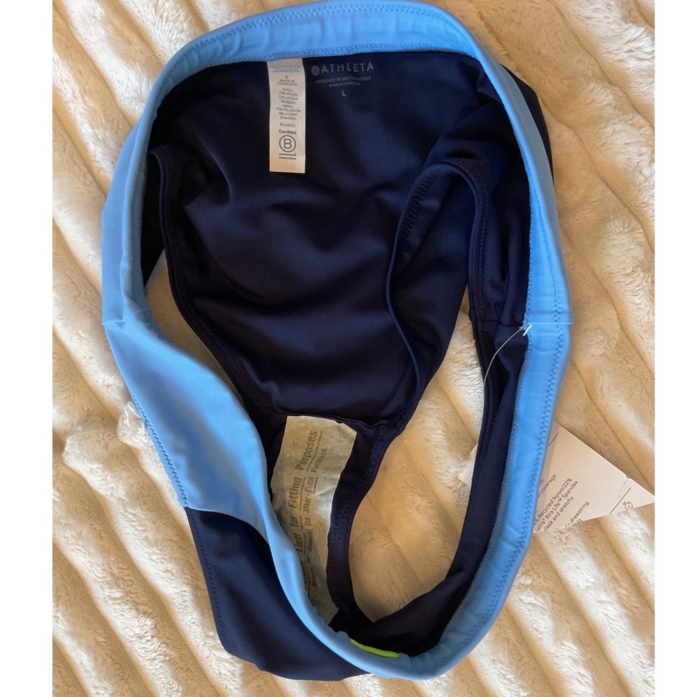 Athleta Freestyle Colorblock Medium Bikini Bottom Navy Light Blue Large NEW - Picture 3 of 5